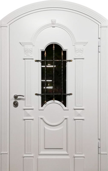 Арочная дверь МДФ со стеклом и ковкой № 101