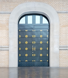 Арочная дверь с коваными элементами