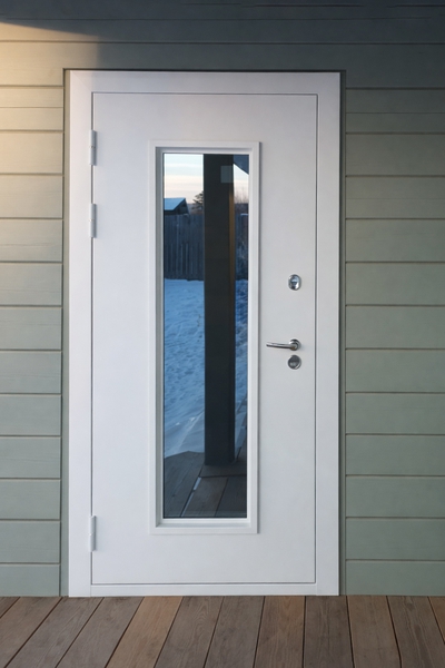 Белая порошковая дверь со стеклом