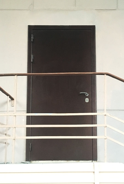 Коричневая входная дверь на лестнице