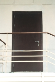Коричневая входная дверь на лестнице