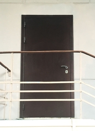 Коричневая входная дверь на лестнице