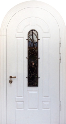 Арочная дверь МДФ со стеклом и ковкой № 97