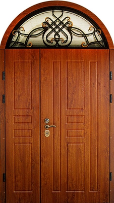 Арочная дверь МДФ со стеклом и ковкой № 96