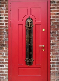 Красная МДФ дверь с фрамугой