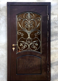 Стальная дверь со стеклом и ковкой